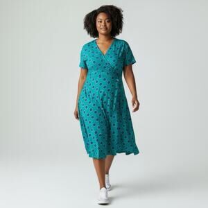 Svaha Dress Womens Size 4XL Teal Short Sleeve Stretch Organic Cotton Faux Wrap